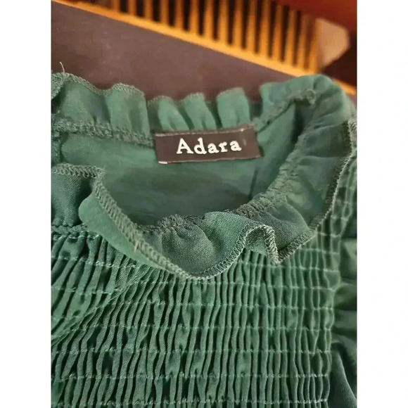 Adara Womens Green Long Sleeve Smocked Peasant Blouse - Picture 5 of 6